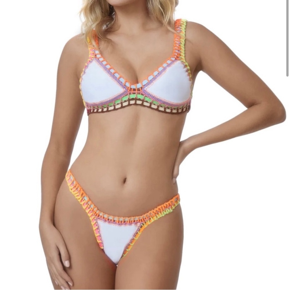 WHITE FERRARINI BY PQ SWIM CROCHET BIKINI SET ONE SIZE